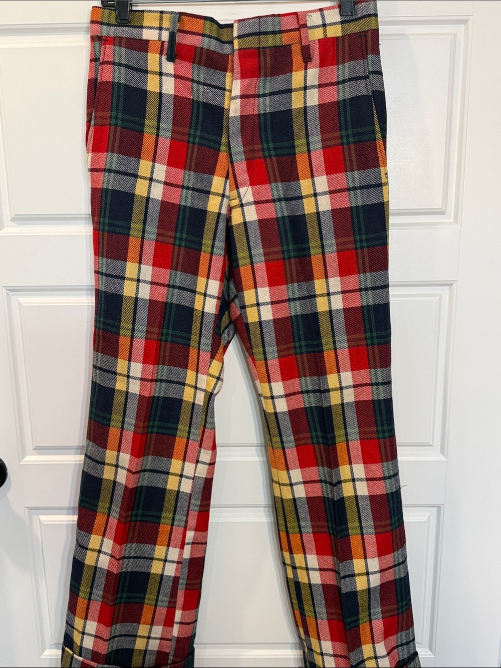 Vintage Spotwood Red Tartan Plaid Wool Pants see measurements no size tag - Picture 2 of 11